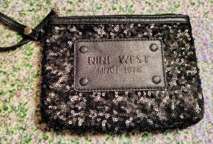 Nine West Black Sequin Holiday Medium Wristlet bag Clutch Purse Wallet EUC